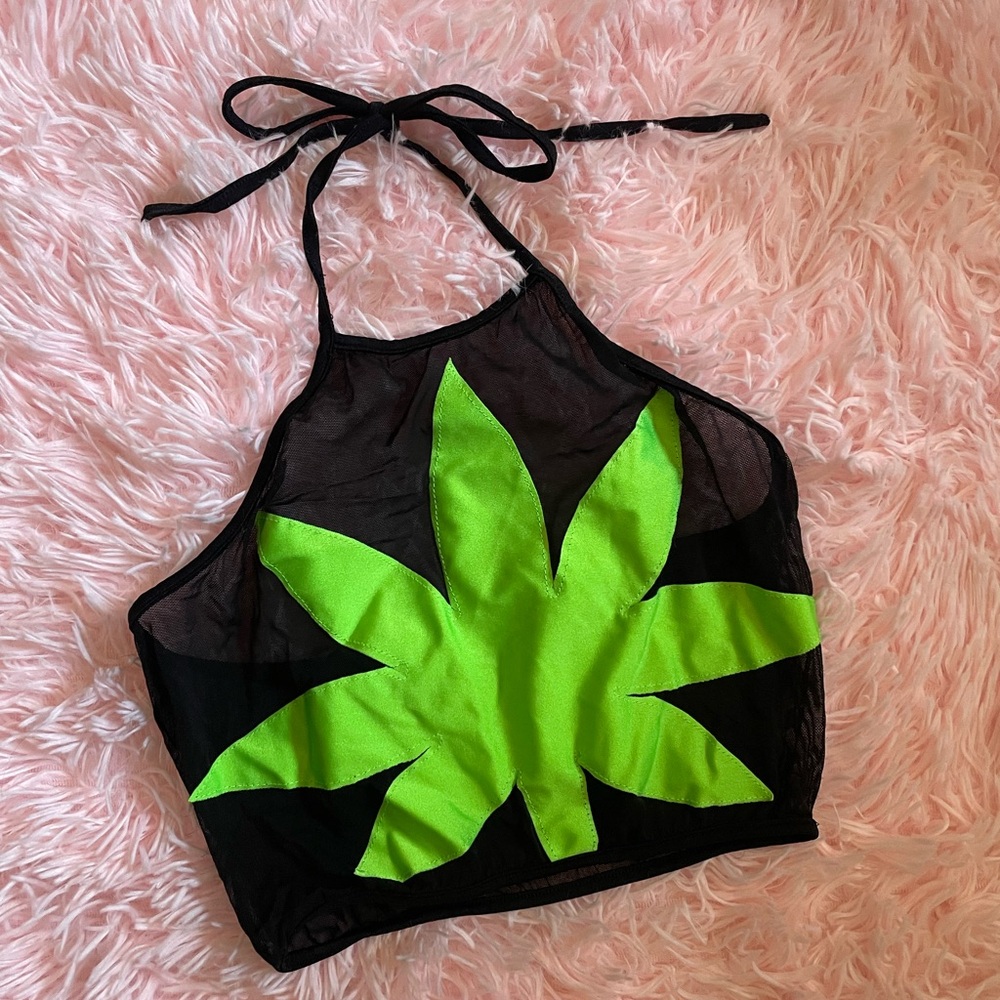 Roma Black and Green Cannabis Leaf Halter Top | Small